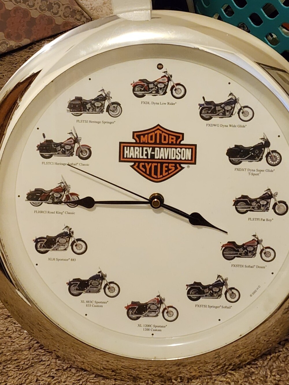 Harley-Davidson White, Orange and Black Motorcycle Wall Clock